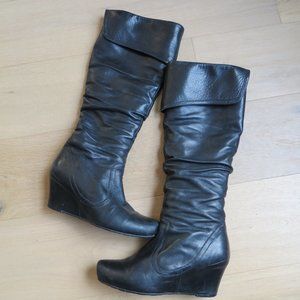 Miz Mooz Black Leather Wedge Boots | Size 6.5